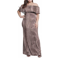 Hawaii Prince Kuhio Family Matching Off Shoulder Maxi Dress and Hawaiian Shirt Mocha Hawaiian Lau Maia With Leis
