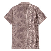 Hawaii Prince Kuhio Family Matching Short Sleeve Bodycon Dress and Hawaiian Shirt Mocha Hawaiian Lau Maia With Leis