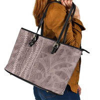 Hawaii Prince Kuhio Leather Tote Bag Mocha Hawaiian Lau Maia With Leis LT05 - Polynesian Pride