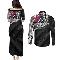 Personalised Hawaii Prince Kuhio Couples Matching Puletasi and Long Sleeve Button Shirt Hawaiian Maile Lei LT05 - Polynesian Pride