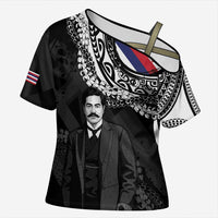 Personalised Hawaii Prince Kuhio Cross Shoulder Shirt Hawaiian Maile Lei LT05 Female Black - Polynesian Pride