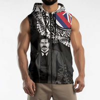 Personalised Hawaii Prince Kuhio Sleeveless Zip Hoodie Hawaiian Maile Lei LT05 - Polynesian Pride