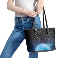 New Zealand Matariki Leather Tote Bag Pleiades Star Cluster Blue Galaxy LT05 - Polynesian Pride