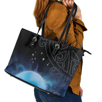 New Zealand Matariki Leather Tote Bag Pleiades Star Cluster Blue Galaxy LT05 - Polynesian Pride