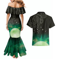 New Zealand Matariki Couples Matching Mermaid Dress and Hawaiian Shirt Pleiades Star Cluster Green Galaxy