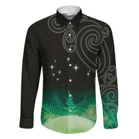 New Zealand Matariki Family Matching Off Shoulder Short Dress and Hawaiian Shirt Pleiades Star Cluster Green Galaxy