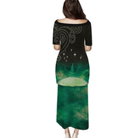 New Zealand Matariki Family Matching Puletasi and Hawaiian Shirt Pleiades Star Cluster Green Galaxy