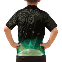 New Zealand Matariki Family Matching Short Sleeve Bodycon Dress and Hawaiian Shirt Pleiades Star Cluster Green Galaxy