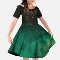 New Zealand Matariki Family Matching Short Sleeve Bodycon Dress and Hawaiian Shirt Pleiades Star Cluster Green Galaxy