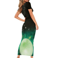 New Zealand Matariki Family Matching Short Sleeve Bodycon Dress and Hawaiian Shirt Pleiades Star Cluster Green Galaxy