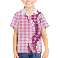 Pink Hawaii Palaka Family Matching Mermaid Dress and Hawaiian Shirt Hawaiian Honohono Lei