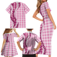 Pink Hawaii Palaka Family Matching Short Sleeve Bodycon Dress and Hawaiian Shirt Hawaiian Honohono Lei