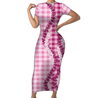 Pink Hawaii Palaka Family Matching Short Sleeve Bodycon Dress and Hawaiian Shirt Hawaiian Honohono Lei