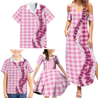 Pink Hawaii Palaka Family Matching Summer Maxi Dress and Hawaiian Shirt Hawaiian Honohono Lei