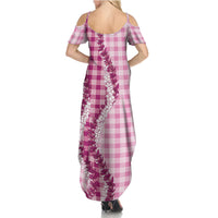Pink Hawaii Palaka Family Matching Summer Maxi Dress and Hawaiian Shirt Hawaiian Honohono Lei