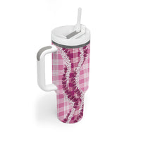Pink Hawaii Palaka Tumbler With Handle Hawaiian Honohono Lei LT05 - Polynesian Pride