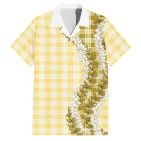 Yellow Hawaii Palaka Family Matching Long Sleeve Bodycon Dress and Hawaiian Shirt Hawaiian Honohono Lei