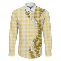 Yellow Hawaii Palaka Family Matching Long Sleeve Bodycon Dress and Hawaiian Shirt Hawaiian Honohono Lei