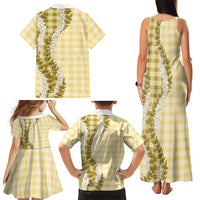 Yellow Hawaii Palaka Family Matching Tank Maxi Dress and Hawaiian Shirt Hawaiian Honohono Lei