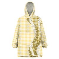 Yellow Hawaii Palaka Wearable Blanket Hoodie Hawaiian Honohono Lei