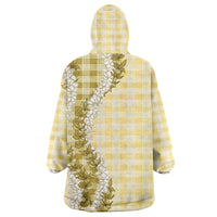 Yellow Hawaii Palaka Wearable Blanket Hoodie Hawaiian Honohono Lei