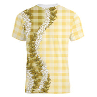 Yellow Hawaii Palaka Women V-Neck T-Shirt Hawaiian Honohono Lei