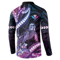 Hawaiian Monk Seal Button Sweatshirt Kakau Tribal Pattern Violet Gradient