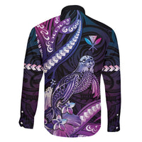 Hawaiian Monk Seal Family Matching Mermaid Dress and Hawaiian Shirt Kakau Tribal Pattern Violet Gradient LT05 - Polynesian Pride