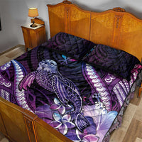 Hawaiian Monk Seal Quilt Bed Set Kakau Tribal Pattern Violet Gradient