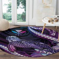 Hawaiian Monk Seal Round Carpet Kakau Tribal Pattern Violet Gradient LT05 - Polynesian Pride