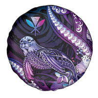 Hawaiian Monk Seal Spare Tire Cover Kakau Tribal Pattern Violet Gradient