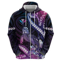 Hawaiian Monk Seal Zip Hoodie Kakau Tribal Pattern Violet Gradient