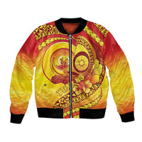 Vanuatu 45 Yia Indipendens Anivesari Bomber Jacket Tamtam Drum With Boar Tusk - Polynesian Pride