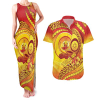 Vanuatu 45 Yia Indipendens Anivesari Couples Matching Tank Maxi Dress and Hawaiian Shirt Tamtam Drum With Boar Tusk - Polynesian Pride