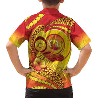 Vanuatu 45 Yia Indipendens Anivesari Family Matching Long Sleeve Bodycon Dress and Hawaiian Shirt Tamtam Drum With Boar Tusk - Polynesian Pride