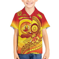 Vanuatu 45 Yia Indipendens Anivesari Family Matching Long Sleeve Bodycon Dress and Hawaiian Shirt Tamtam Drum With Boar Tusk - Polynesian Pride