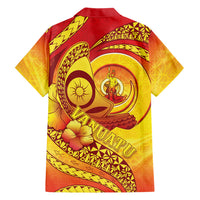 Vanuatu 46 Yia Indipendens Anivesari Family Matching Off The Shoulder Long Sleeve Dress and Hawaiian Shirt Tamtam Drum With Boar Tusk LT05 - Polynesian Pride