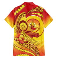 Vanuatu 45 Yia Indipendens Anivesari Family Matching Off Shoulder Short Dress and Hawaiian Shirt Tamtam Drum With Boar Tusk - Polynesian Pride