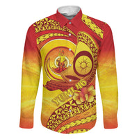 Vanuatu 46 Yia Indipendens Anivesari Family Matching Off Shoulder Short Dress and Hawaiian Shirt Tamtam Drum With Boar Tusk LT05 Dad's Shirt - Long Sleeve Yellow - Polynesian Pride
