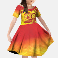 Vanuatu 46 Yia Indipendens Anivesari Family Matching Puletasi and Hawaiian Shirt Tamtam Drum With Boar Tusk LT05 Daughter's Dress Yellow - Polynesian Pride