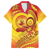 Vanuatu 46 Yia Indipendens Anivesari Family Matching Puletasi and Hawaiian Shirt Tamtam Drum With Boar Tusk LT05 Dad's Shirt - Short Sleeve Yellow - Polynesian Pride