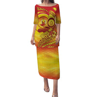 Vanuatu 46 Yia Indipendens Anivesari Family Matching Puletasi and Hawaiian Shirt Tamtam Drum With Boar Tusk LT05 Mom's Dress Yellow - Polynesian Pride