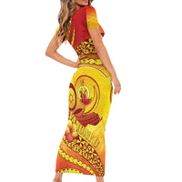 Vanuatu 46 Yia Indipendens Anivesari Family Matching Short Sleeve Bodycon Dress and Hawaiian Shirt Tamtam Drum With Boar Tusk LT05 - Polynesian Pride