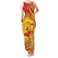 Vanuatu 46 Yia Indipendens Anivesari Family Matching Tank Maxi Dress and Hawaiian Shirt Tamtam Drum With Boar Tusk LT05 Mom's Dress Yellow - Polynesian Pride