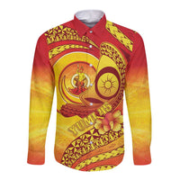 Vanuatu 45 Yia Indipendens Anivesari Long Sleeve Button Shirt Tamtam Drum With Boar Tusk - Polynesian Pride