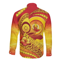 Vanuatu 46 Yia Indipendens Anivesari Long Sleeve Button Shirt Tamtam Drum With Boar Tusk LT05 - Polynesian Pride