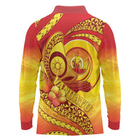 Vanuatu 45 Yia Indipendens Anivesari Long Sleeve Polo Shirt Tamtam Drum With Boar Tusk - Polynesian Pride