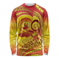 Vanuatu 46 Yia Indipendens Anivesari Long Sleeve Shirt Tamtam Drum With Boar Tusk LT05 Unisex Yellow - Polynesian Pride