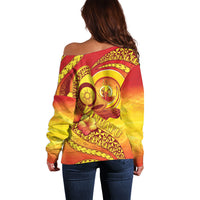 Vanuatu 46 Yia Indipendens Anivesari Off Shoulder Sweater Tamtam Drum With Boar Tusk LT05 - Polynesian Pride