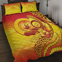 Vanuatu 46 Yia Indipendens Anivesari Quilt Bed Set Tamtam Drum With Boar Tusk LT05 Yellow - Polynesian Pride